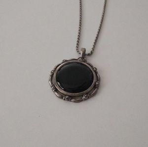 { vintage } Art Deco Onyx Marcasite Silver Pendant